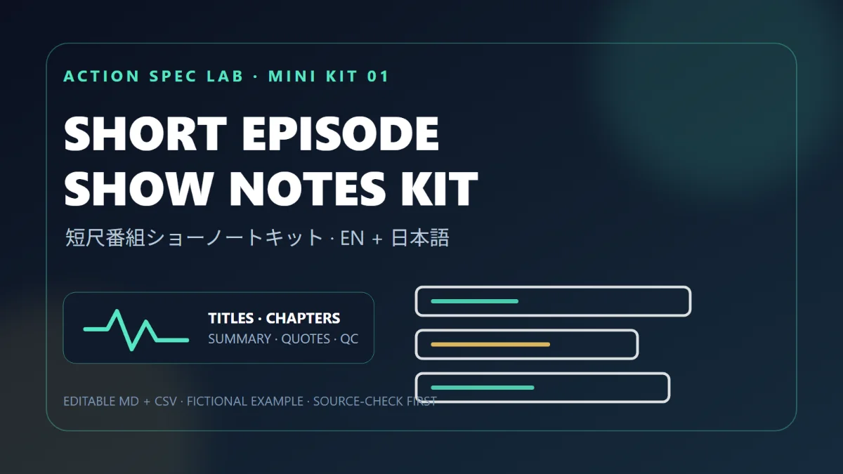 15分以内のPodcast・動画を公開用6点セットにするショーノートテンプレ|英日対応・原典照合QC付き
