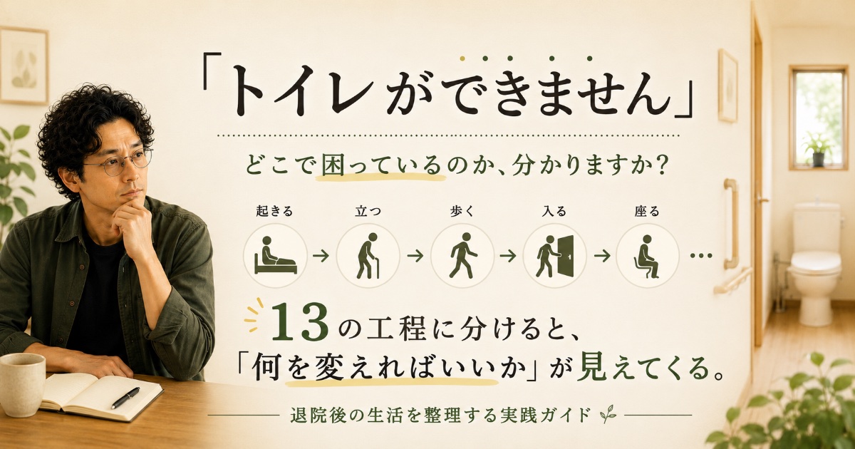 「トイレに行けない」を、13の場面に分けてみる。|どこで困っているのかが分かれば、次の一手が見えてくる